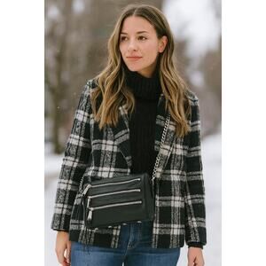 Rebecca Minkoff 4 Zip Black Pebbled Moto Crossbody Silver Hardware Chain